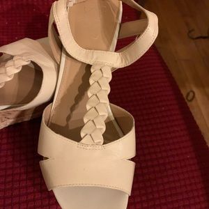 Tan wedge sandals worn only once